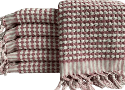 Striped Fringed Hand Towel in Rose