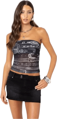 Layered Belt Mesh Tube Top