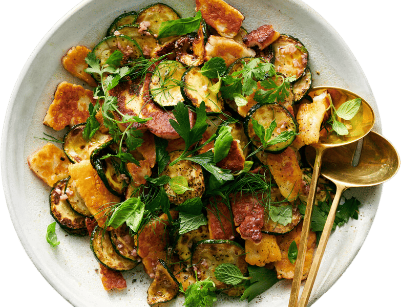 Seared Zucchini and Halloumi in Red-Wine Vinaigrette