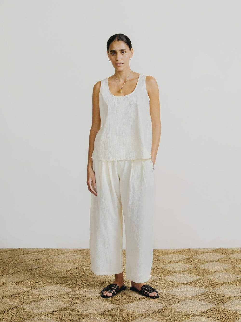 OZMA Corlatta Pant, Textured Organic Poplin, Parchment