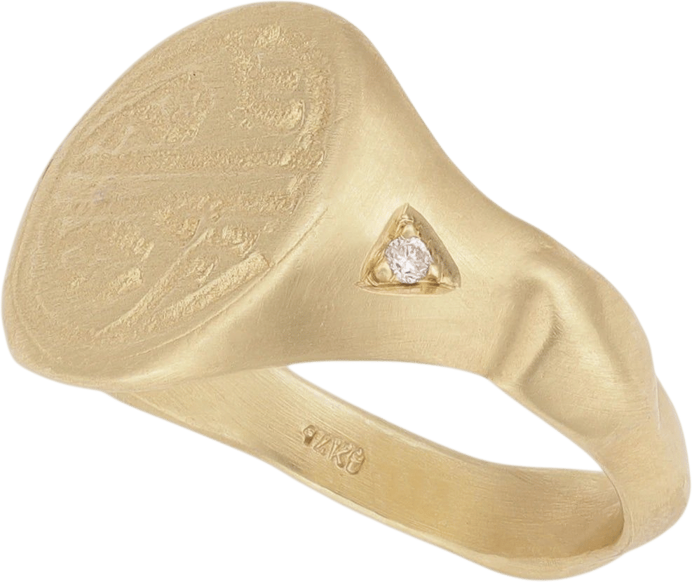 Round Signet Ring with Gold Engravings