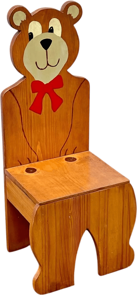 Vintage pinewood child's teddy bear chair