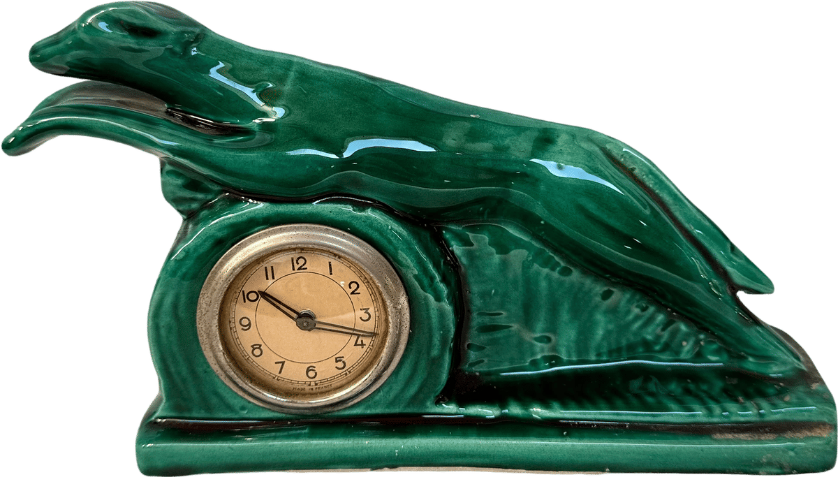 Art Deco Porcelain Greyhound Mantle Piece Original Clock
