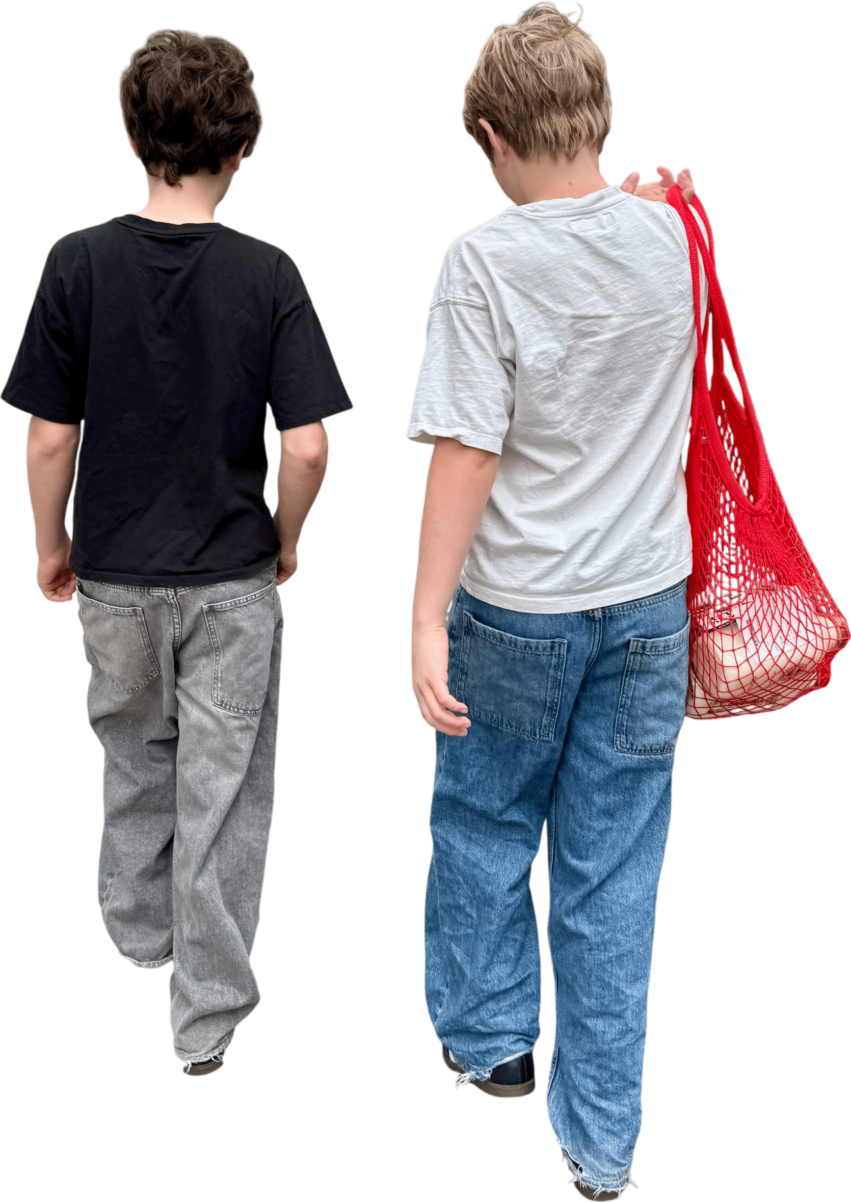 Preteens/teens carrying the groceries etc