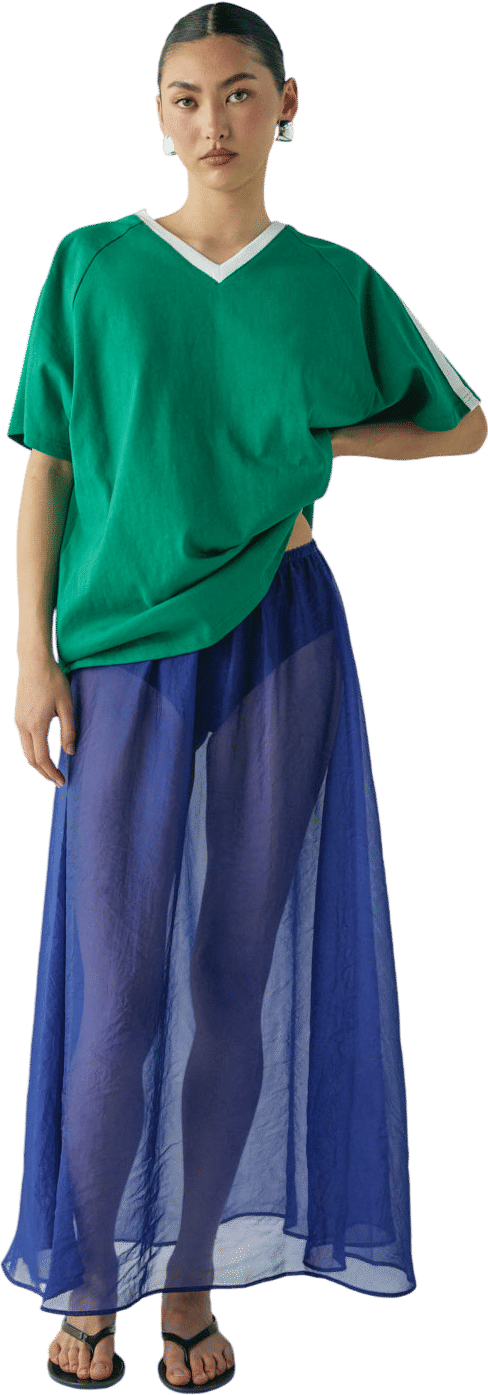 big shirt, sheer skirt