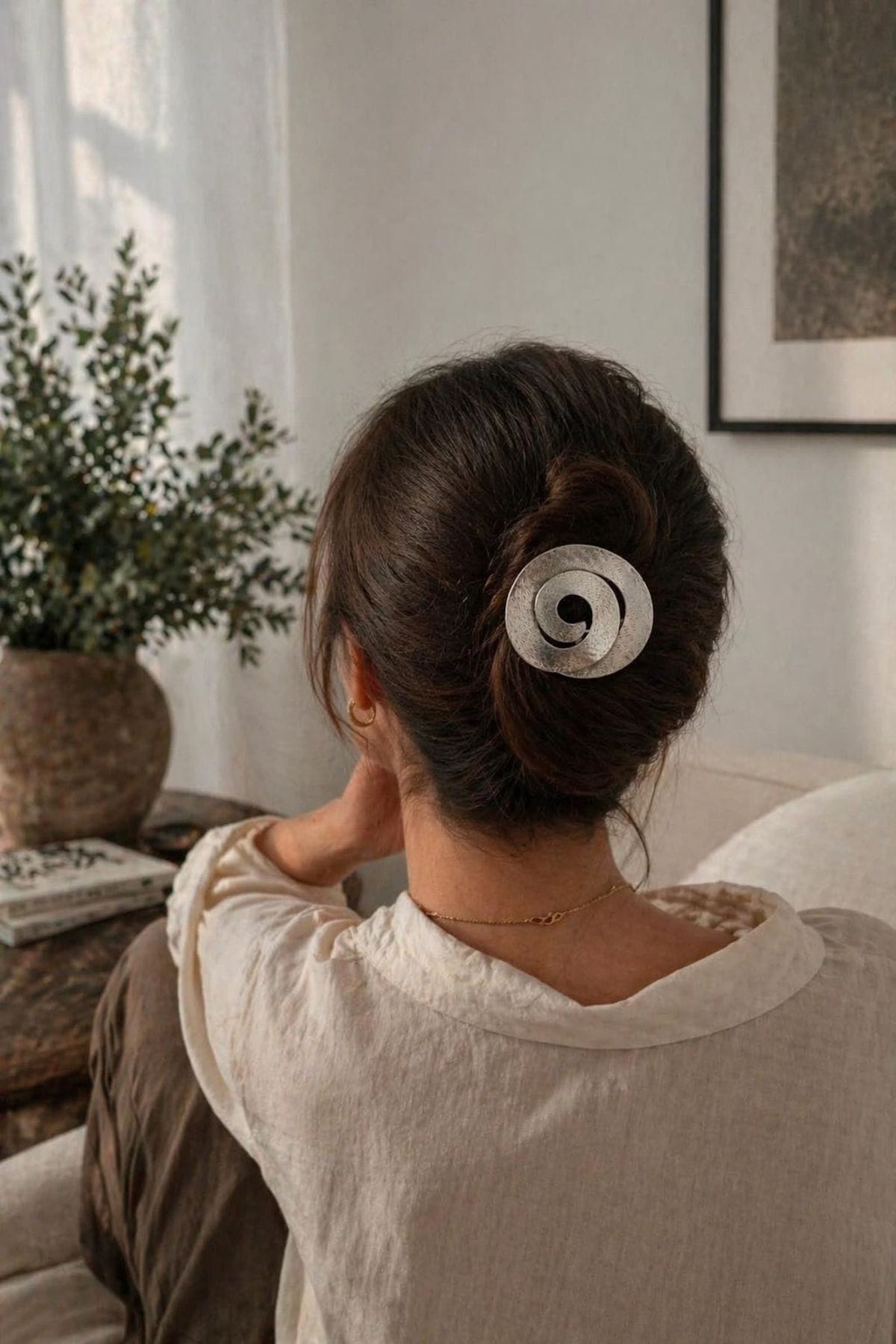 Silver Spiral Hair Pin – Sculptural Bun Holder