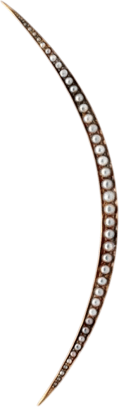 Victorian C. 1880 Natural Seed Pearl 14k Yelllow Gold Cresent Moon Brooch