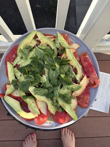 Heirloom tomato, peach, avocado salads