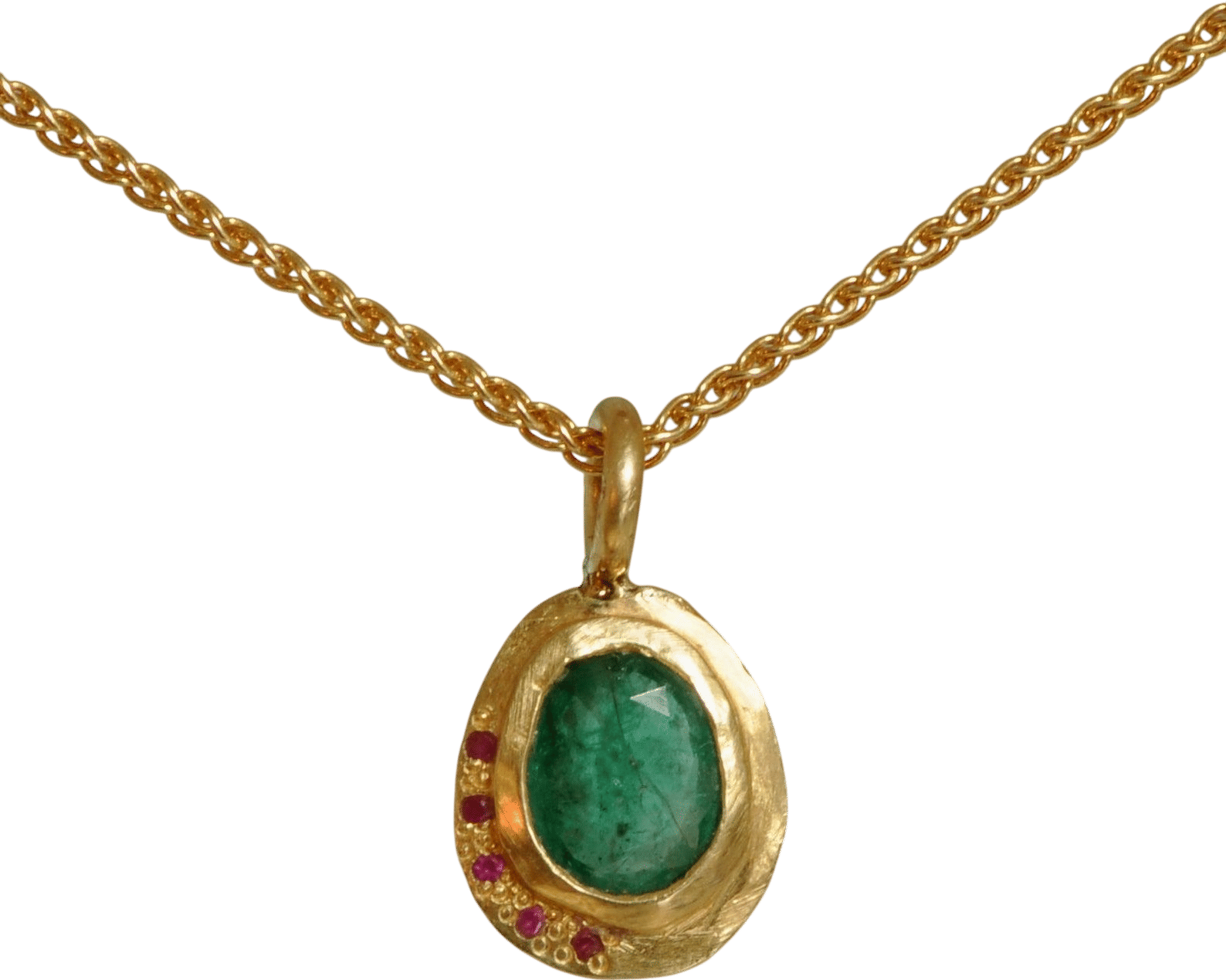 Green Emerald and Ruby Pendant, 18k Gold