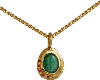 Green Emerald and Ruby Pendant in 18k Gold