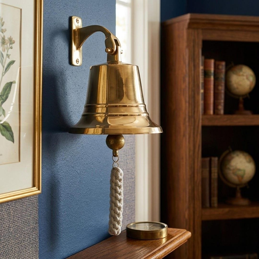 Handcrafted Lacquered Polished Brass Wall Mount Dinner Bell