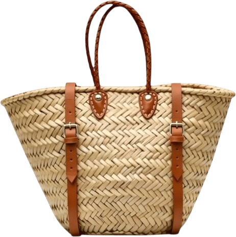 Handwoven Moroccan Straw Bag With Leather Handles