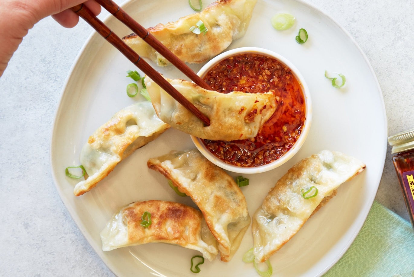 trader joe’s gyoza + spinach and rice