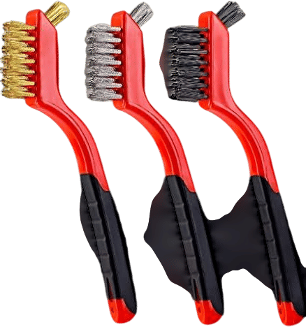 Lavaxon Wire Brush Set 3Pcs - Nylon/Brass/Stainless Steel Bristles with Curved Handle Grip for Rust, Dirt & Paint Scrubbing with Deep Cleaning – 7 Inches (Red)
