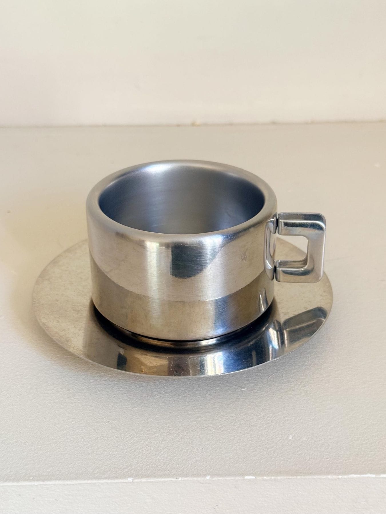 Vintage Casalinghi Stainless Steel Coffee Cup and Saucer