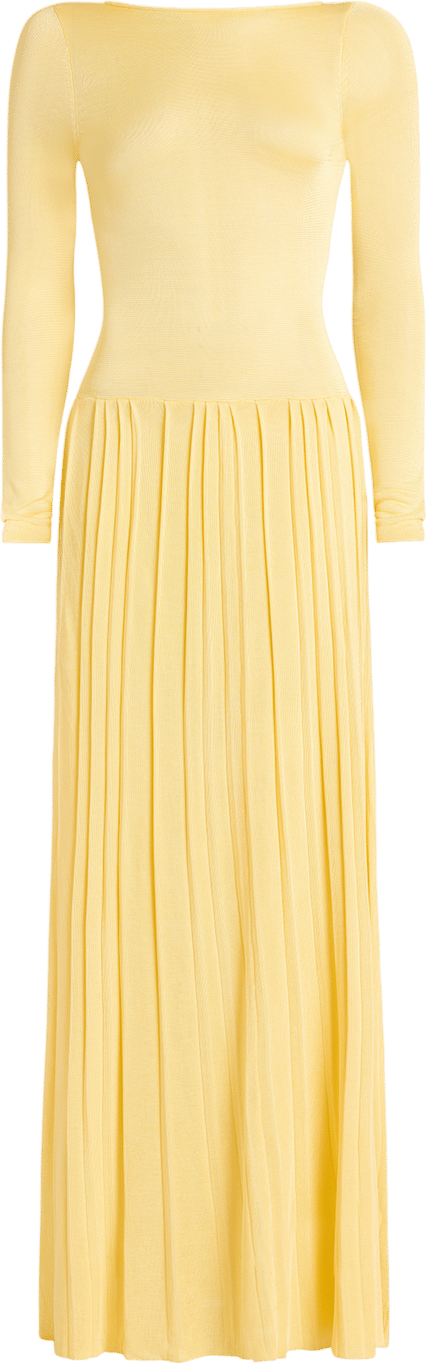 Emily Dawn Long Kingsley Pleated Column Dress - Butter