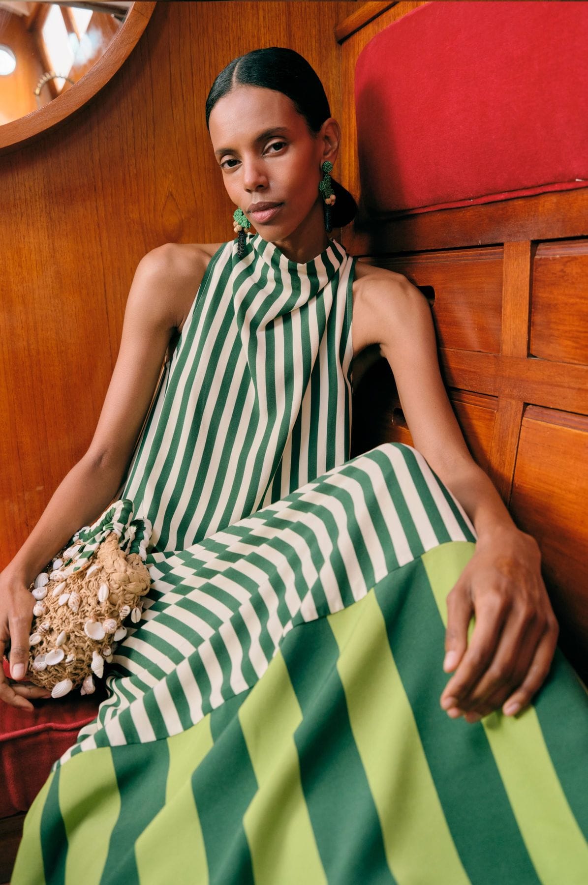 Simon Miller Mona Crepe Dress in Green Stripe Combo
