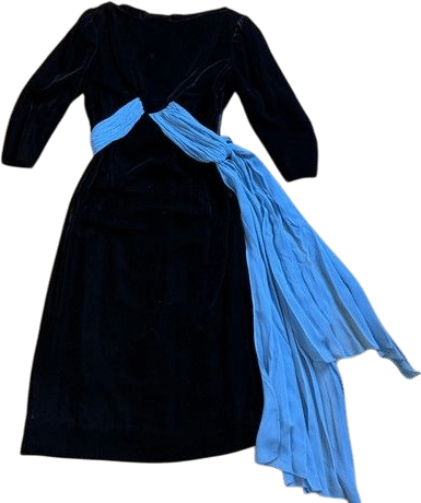 Vintage 50s 50s Black Velvet-chiffon Cockail Dress