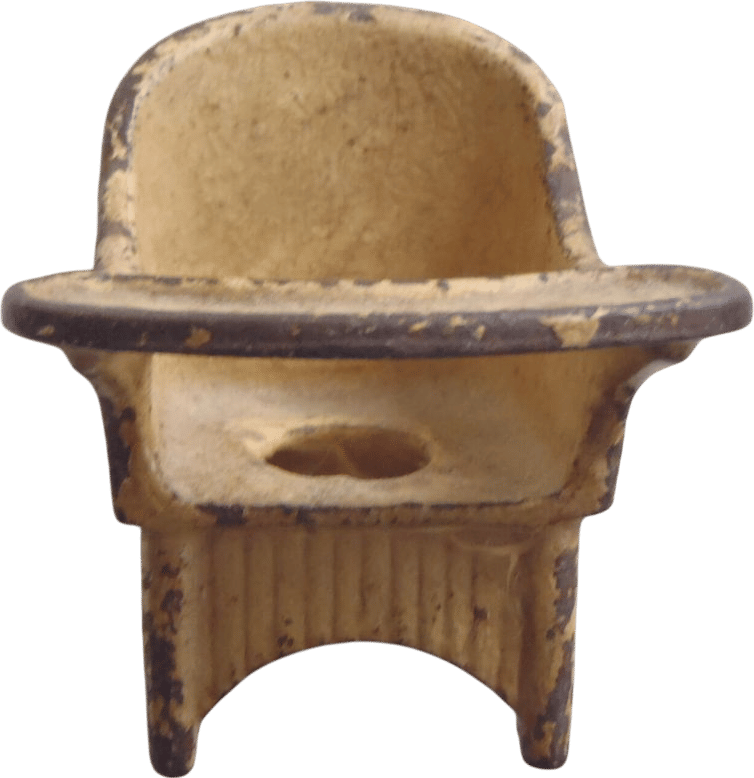 Vintage Miniature Toy Baby Chair Cast Iron Yellow Painted Finish