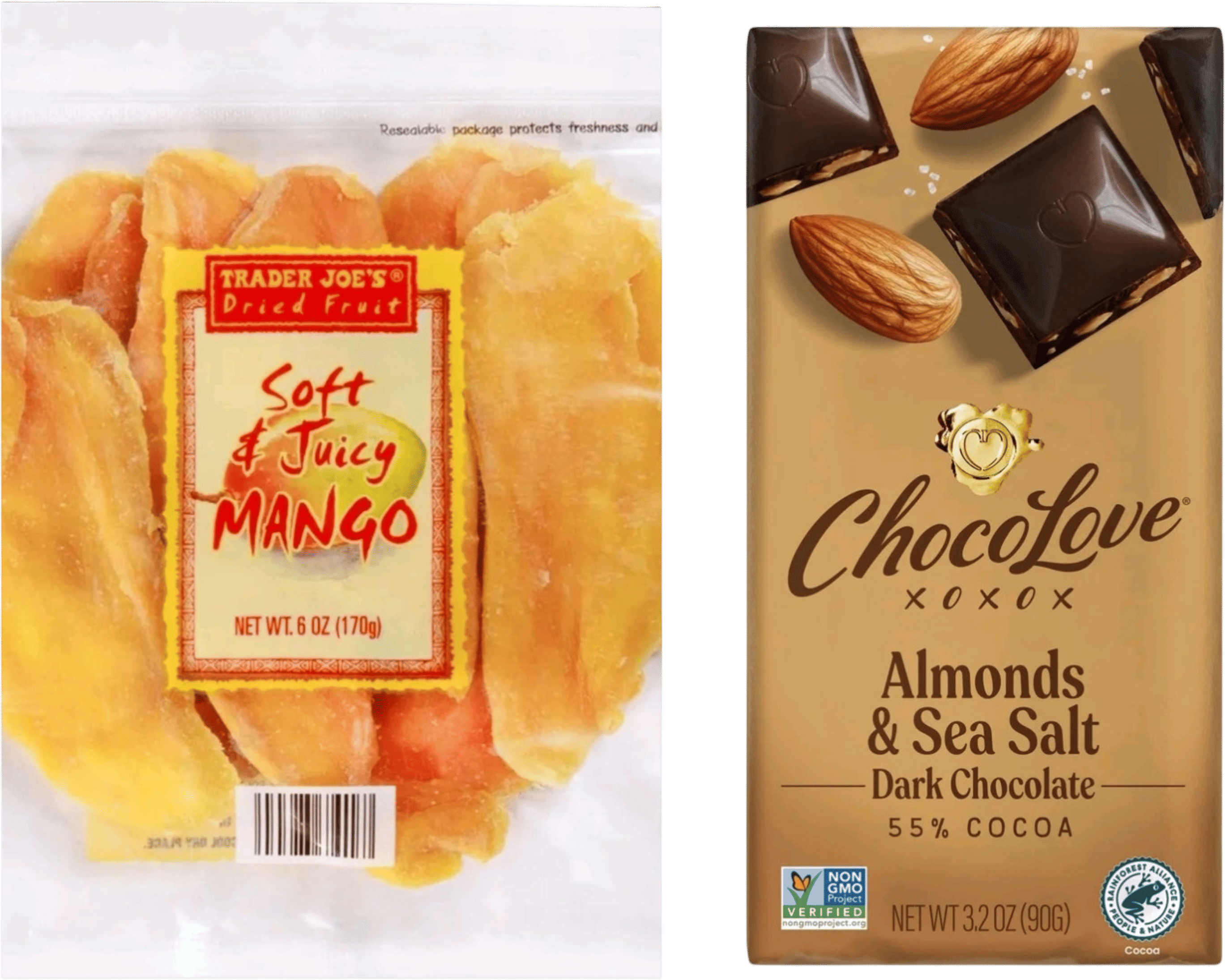 Dried mango + a piece of dark chocolate
