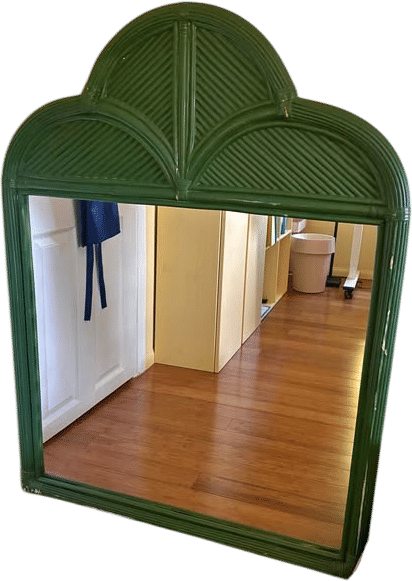 Vintage Painted Green Rattan Mirror