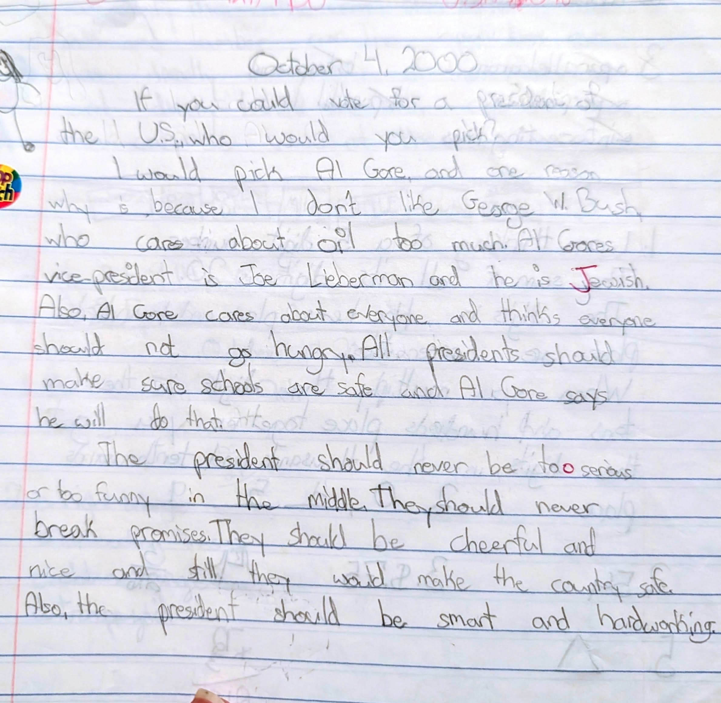 My elementary school endorsement of Al Gore