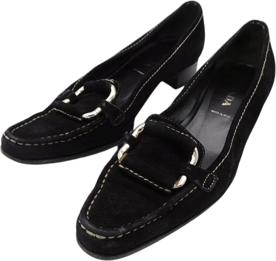 Prada Suede Black Heeled Loafers Size 37