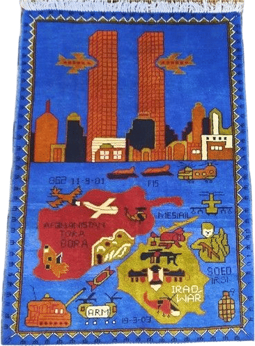 9/11 Handmade Afghan war rug Great Quality Beauiful design Size 80x60cm