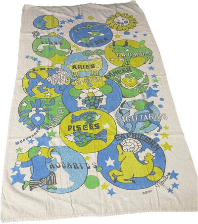 Vintage Royal Terry Zodiac Symbols Beach Towel