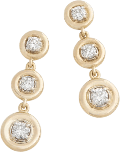 18K Yellow Gold Round Edge Diamond Drop Earrings