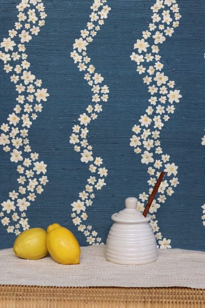 Seashells Scallop Navy Beach Grasscloth