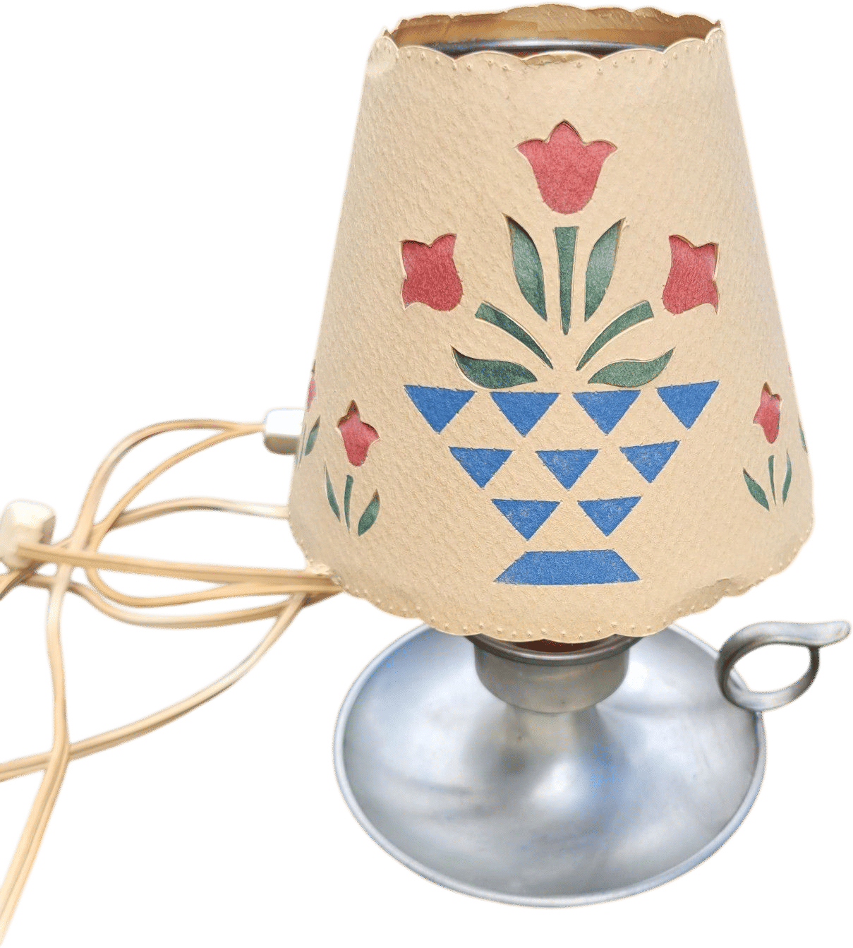 Vintage Folk Tulip Flower Lamp with Pewter Base