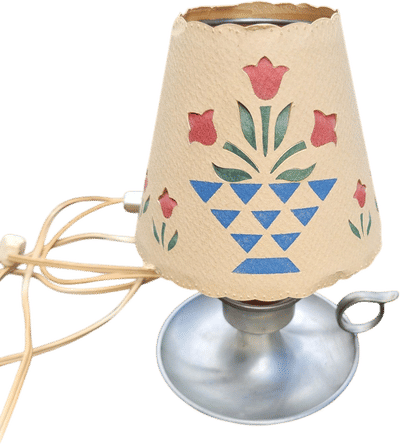 Vintage Folk Tulip Flower Lamp with Pewter Base