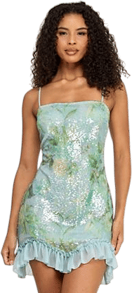   In demand 12 bought in the last 5 days SENI & CADE Juniors' Floral Sequin Ruffle-Hem Slim Dress
