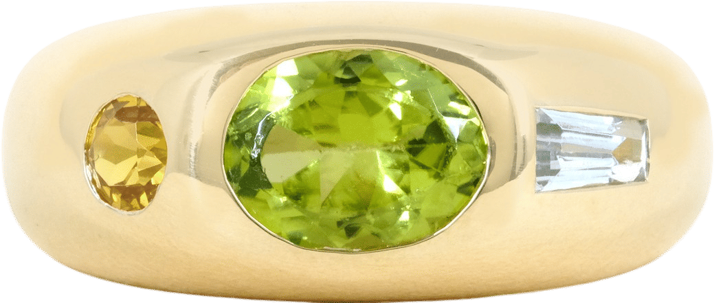 Citrine, Peridot, and Aquamarine ring with heirloom gemstones by Spur Jewelry