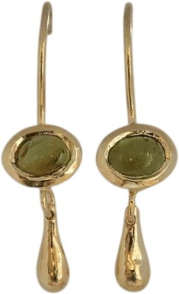 14k Gold Green Tourmaline Dangle Earrings