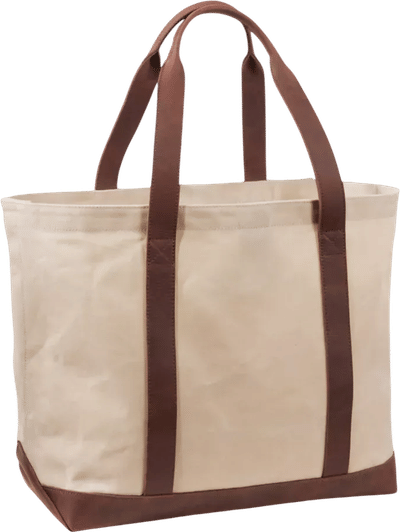 Leather-Trim Waxed Canvas Tote Bag