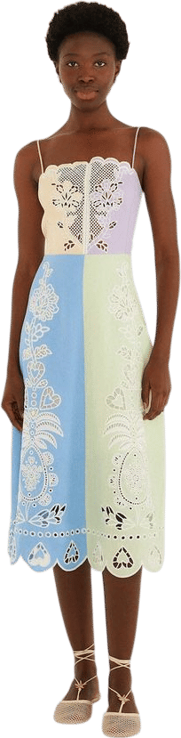 Multicolor Embroidered Euroflax Premium Linen Midi Dress