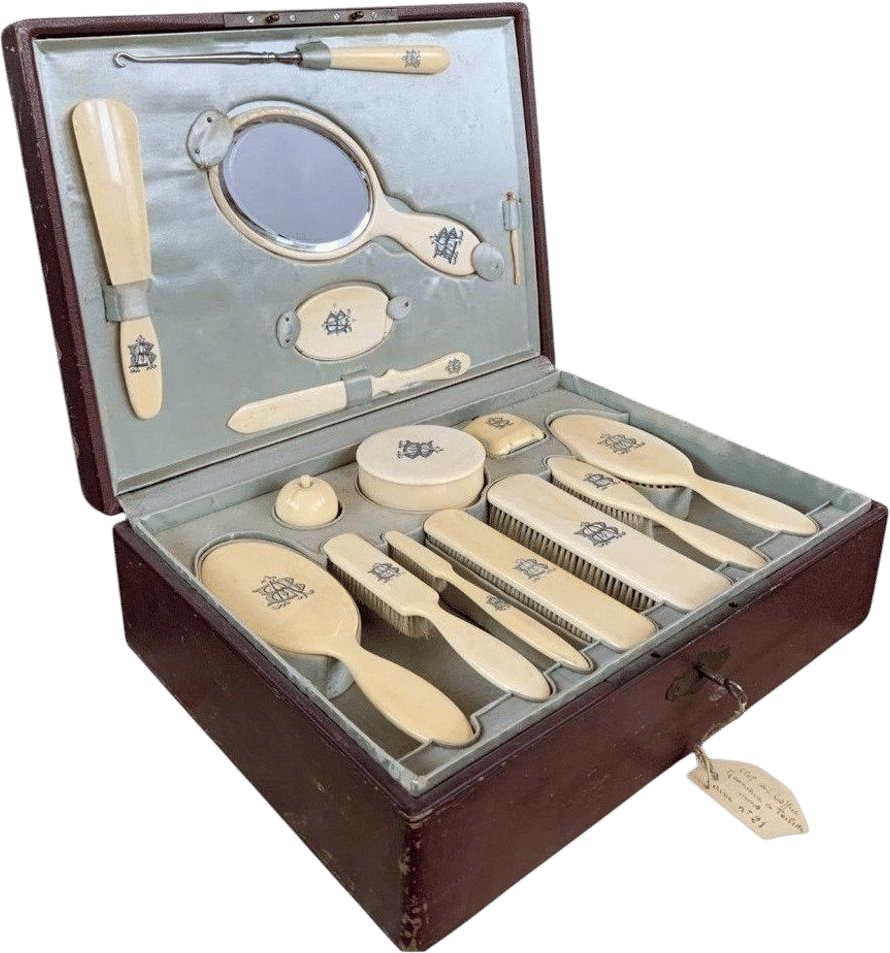19th Century Velvet-Lined Bone Toilet Box
