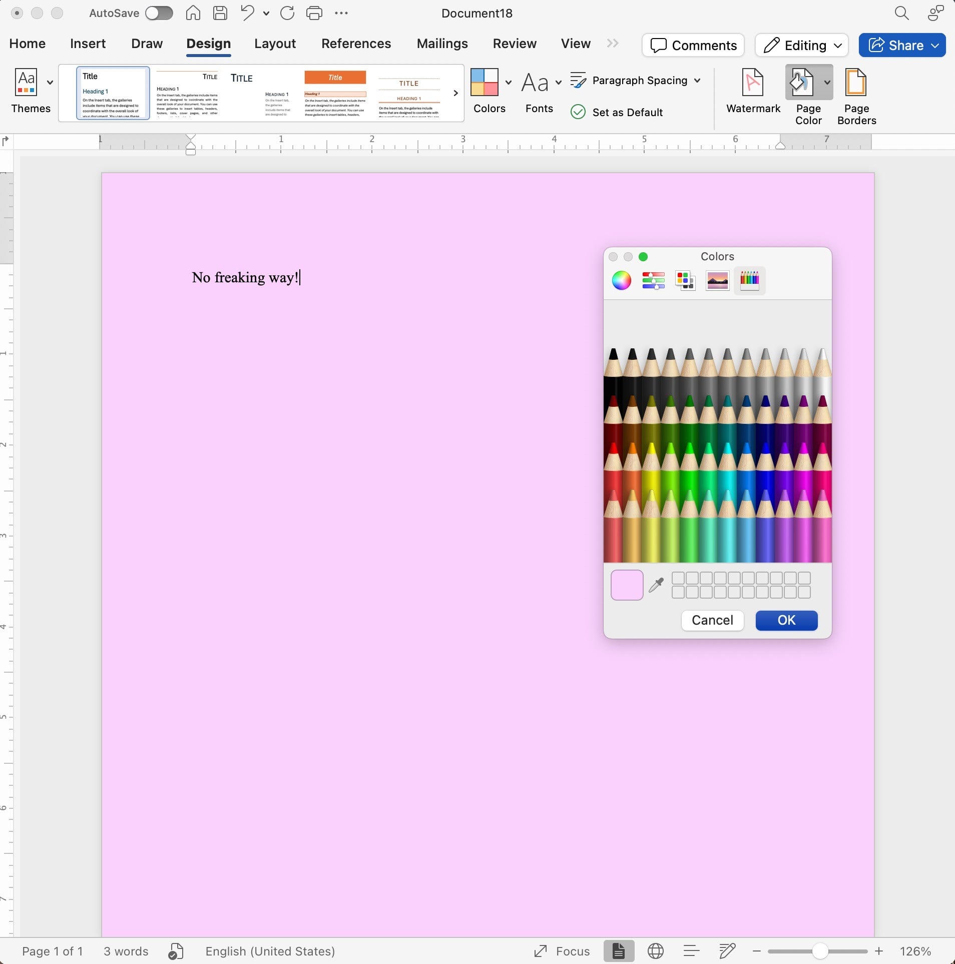 Changing the page color in Word
