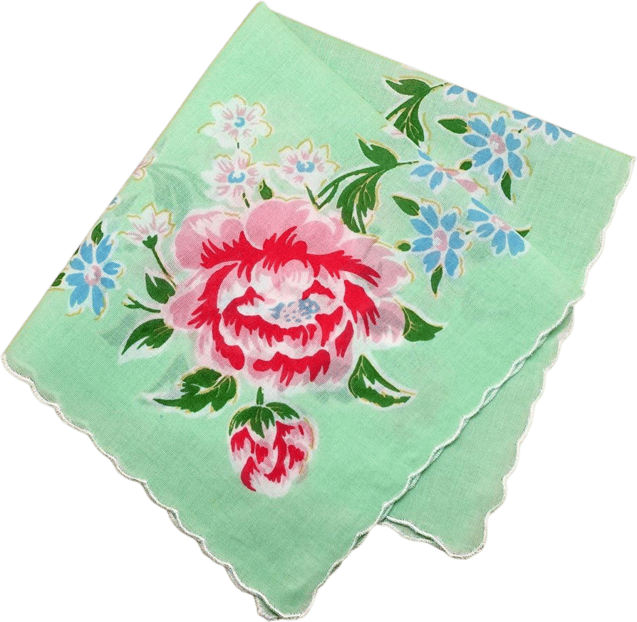 Vintage Inspired Green Peony Print Handkerchief