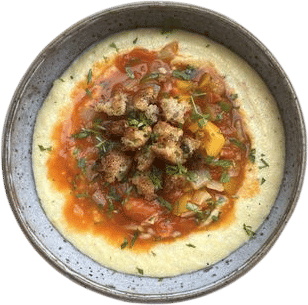 lecso and polenta with breadcrumbs