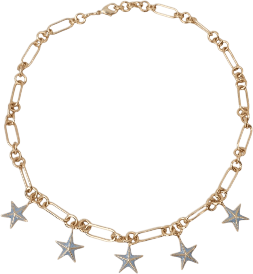 Light Blue Enamel Star Necklace Gold Chain Choker