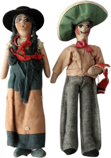 Vintage Mexican Folk Art Dolls Pair