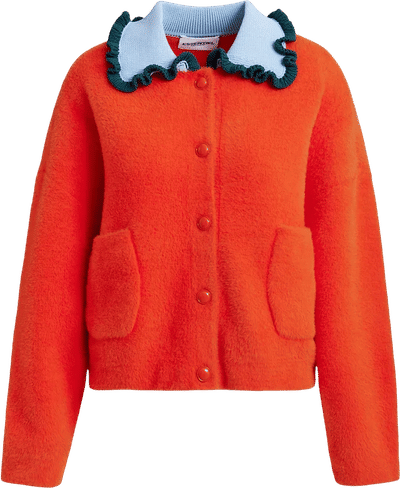 Orange Cardigan with Ruffle Collar