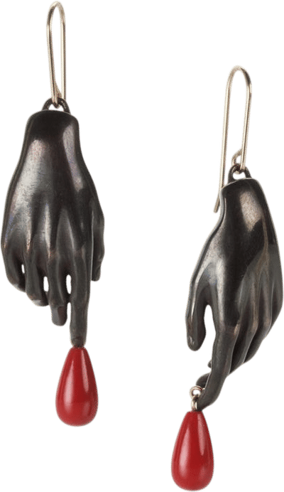 Hand Earrings with Red Drops