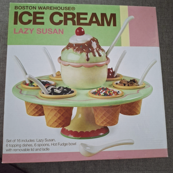 VTG New Open Box Boston Warehouse Ice Cream Lazy Susan Sundae Server 2005