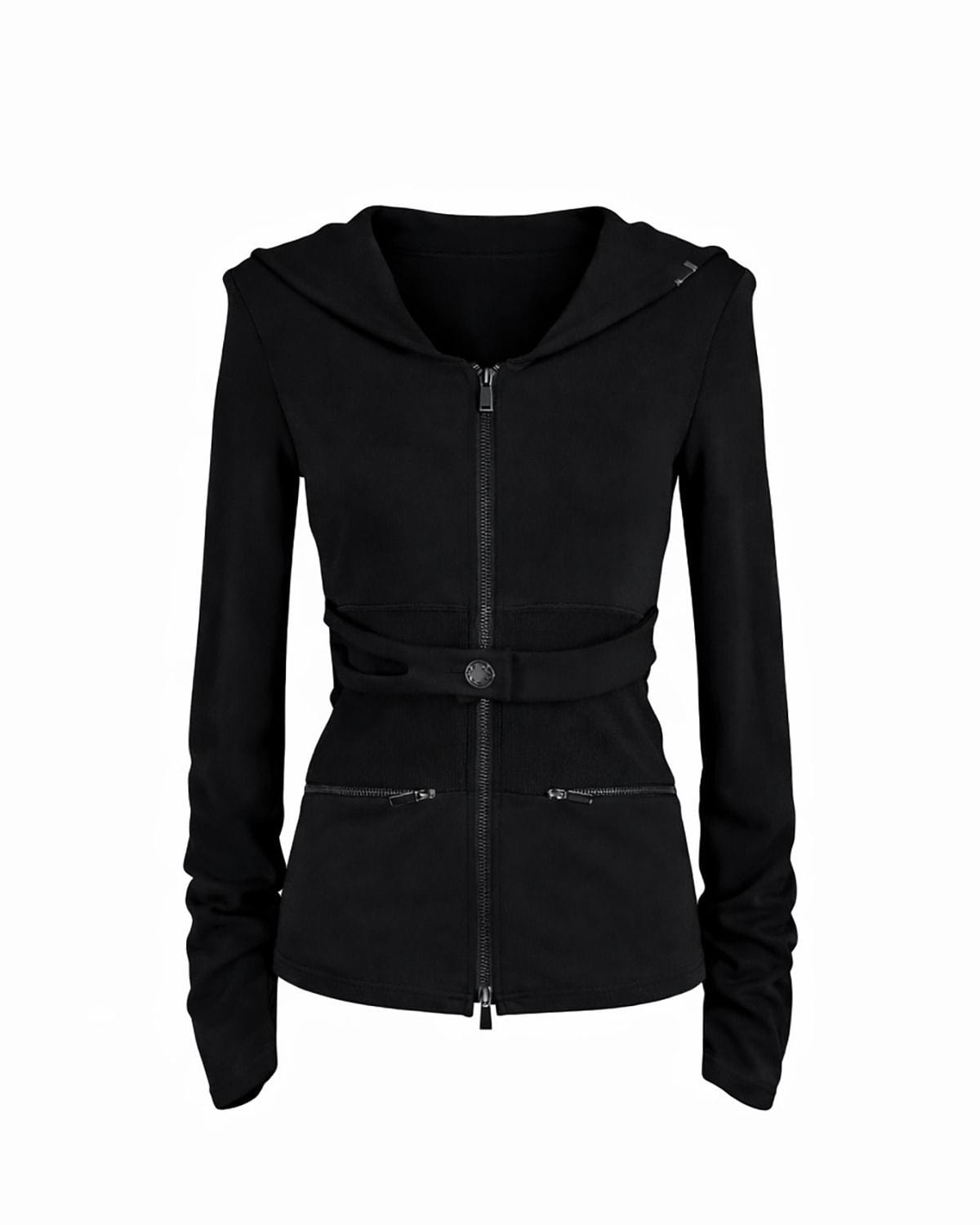 Cut Out Banding Hoodie Zip-Up