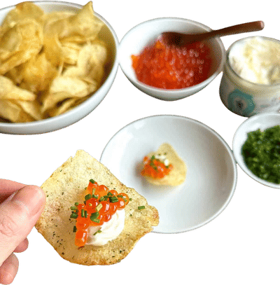 Potato Chips with Crème Fraîche and Caviar