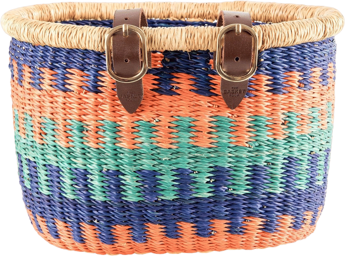 Handwoven Kids Bike Basket: Blue & Orange Veta Vera Grass